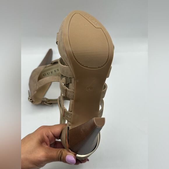 Y2K GUESS Gladiator Platform Heels Gold Detail Womens 8.5 - Picture 5 of 7
